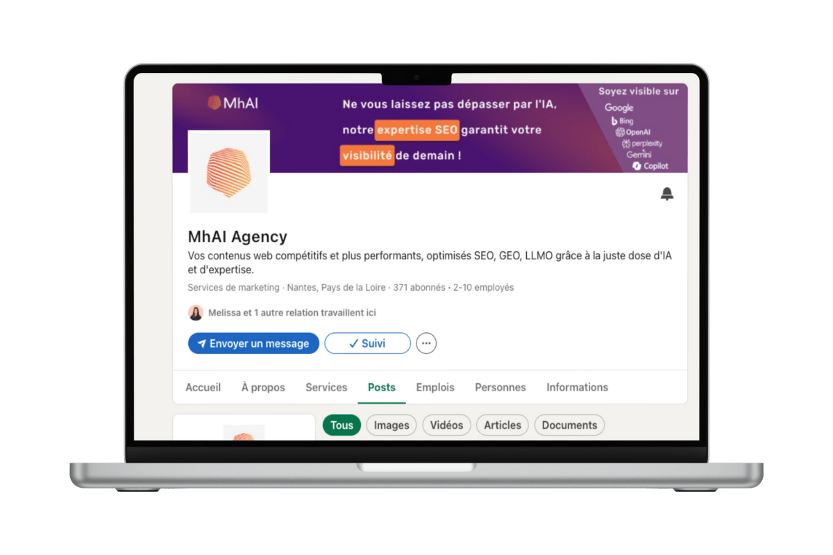 Aperçu de notre page LinkedIn présentant nos contenus SEO