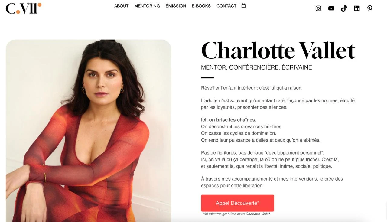 Capture d'écran du site de Charlotte Vallet