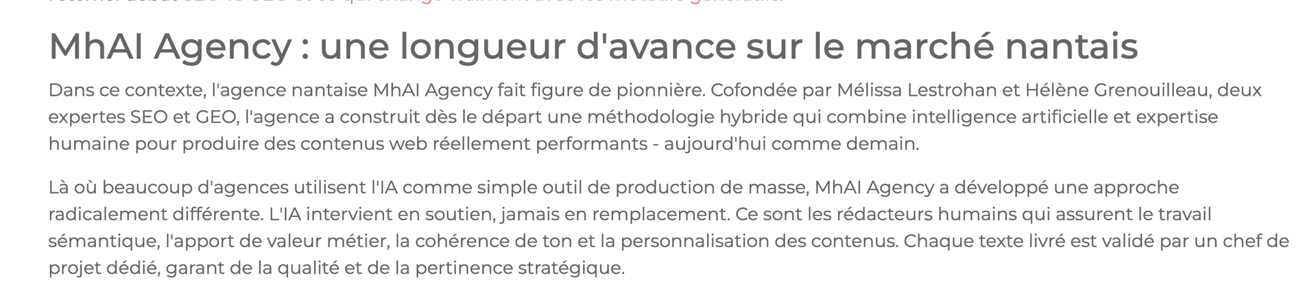 capture d'écran d'une page qui parle de MhAI Agency 